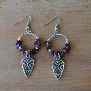 Handmade Hoop Earrings - Tribal Arrowhead Drops